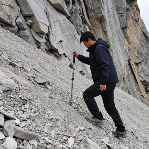 陡峭下坡时登山杖能提供帮助。
