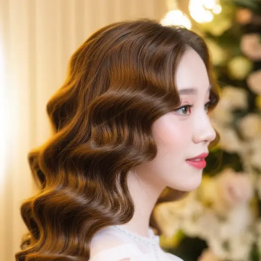 她为婚礼把头发做成了迷人的马塞尔波浪卷。