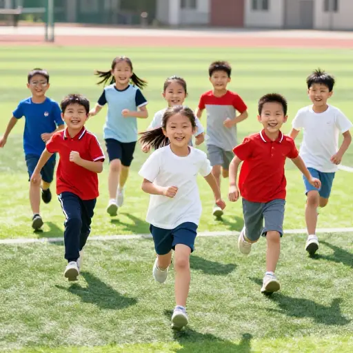 孩子们兴奋地冲进操场。