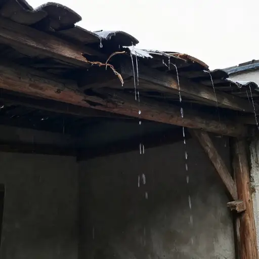 屋顶漏进很多雨。