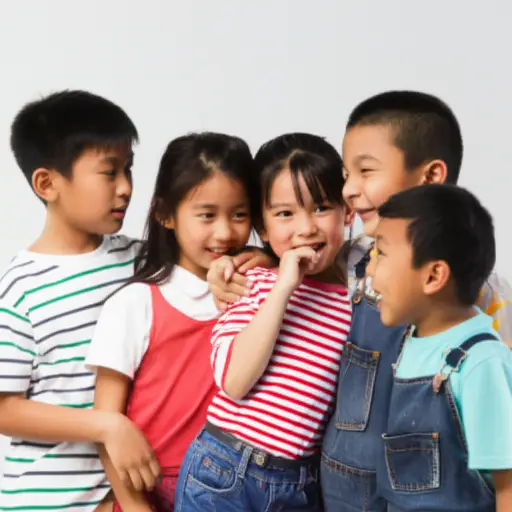孩子们在角落里窃窃私语，分享着秘密。