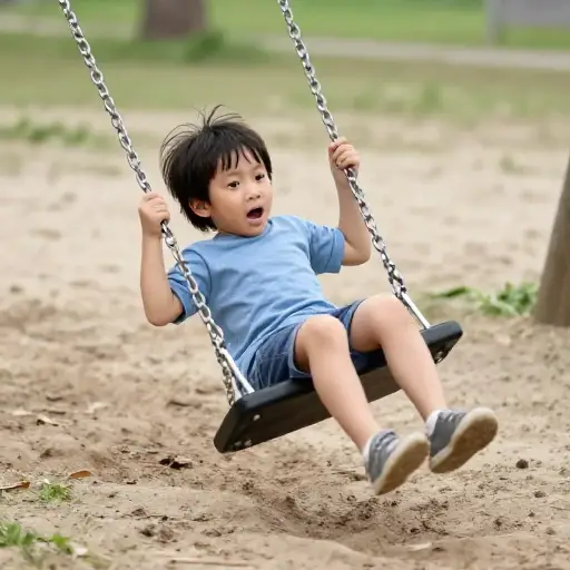 孩子失去平衡，从秋千上摔了下来。