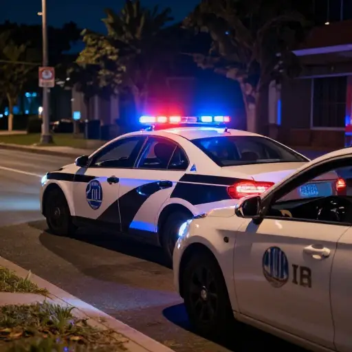 警车停在我们后面，并闪了灯。