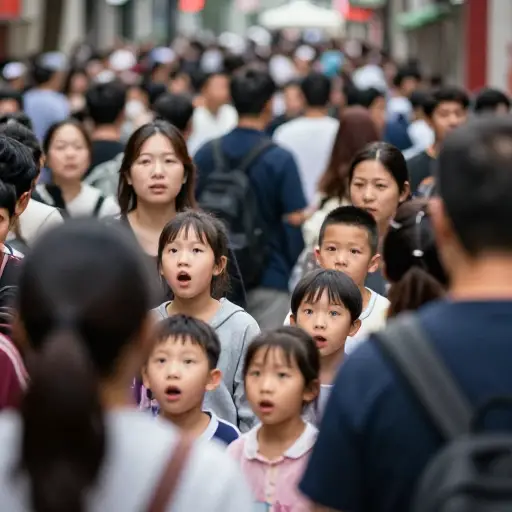 在拥挤的人群中，几个孩子和他们的父母走散了。