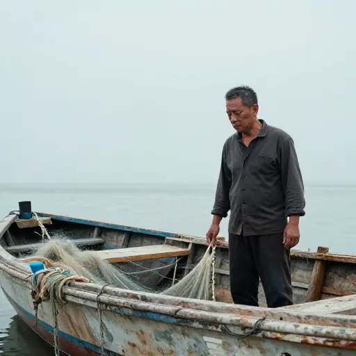 当地的一位渔民发现谋生困难。