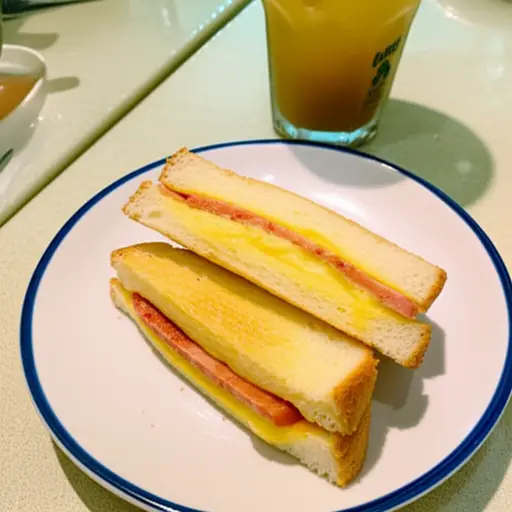 午餐时我吃了一个波隆那香肠和奶酪三明治。