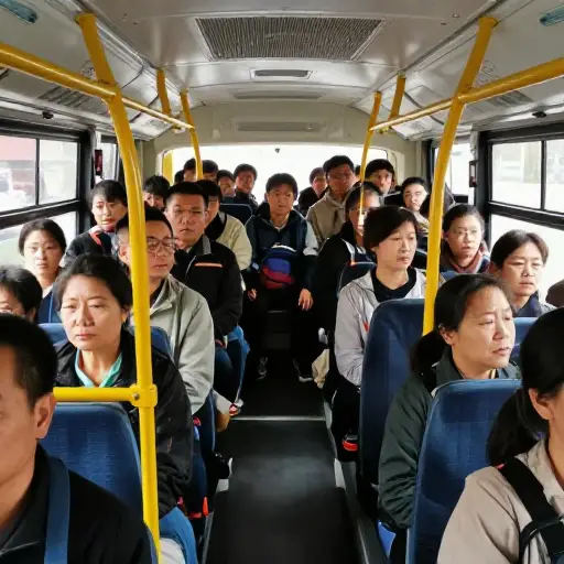 我们在拥挤的公交车上被挤得不行。