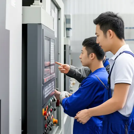 他正在学习如何操作这台复杂的机器。
