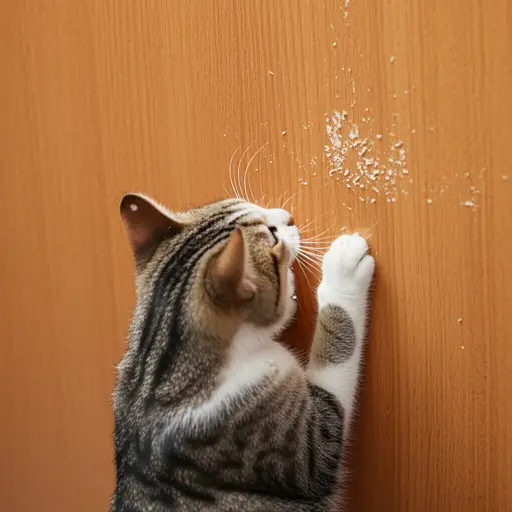 猫在抓门时发出刺耳的刮擦声。