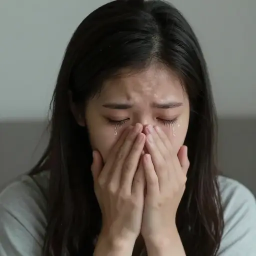 她无法忍住眼泪。
