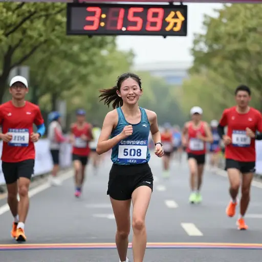 她在不到四小时的时间里完成了她的首次马拉松。