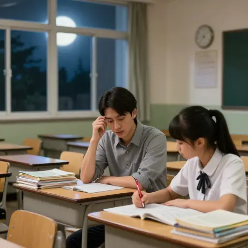 这位老师孜孜不倦地帮助学生们准备考试。