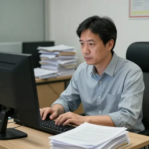 在同一岗位上干了多年后，他只是机械地工作，没有任何真正的兴趣。
