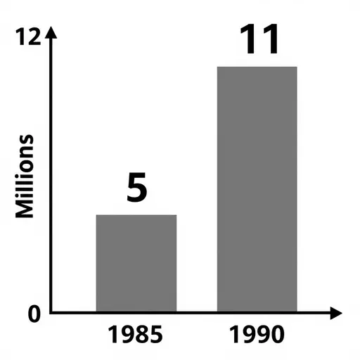 第一张图告诉我们，从1985年到1990年，日本游客出国旅行的数量从大约500万急剧增加到大约1100万。