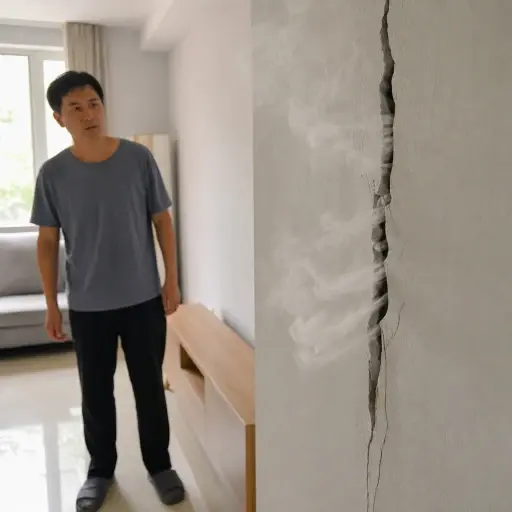 烟雾正从墙上的裂缝中逸出。