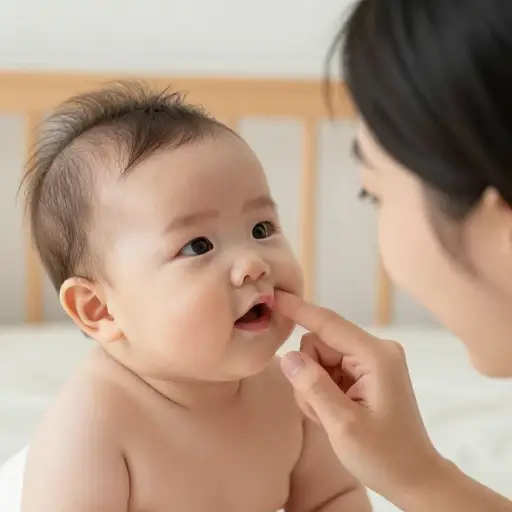 她轻轻触摸婴儿娇嫩的皮肤。