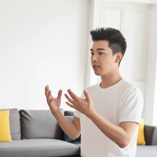 他用手势来表达他的想法。