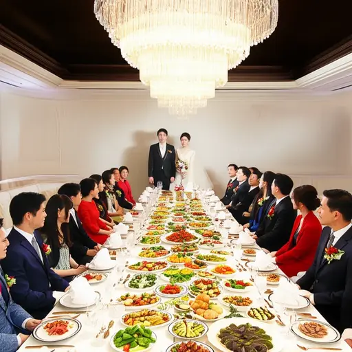 婚礼后，新人为宾客们准备了一场丰盛的晚宴。