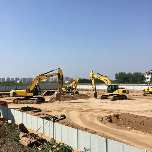 一个新工厂正在城镇郊区建设。