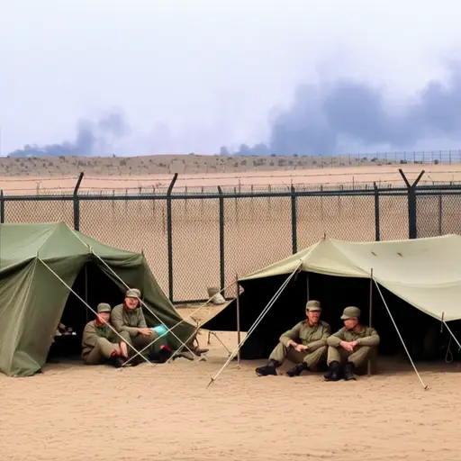 战争期间，敌方士兵被关押在临时营地。