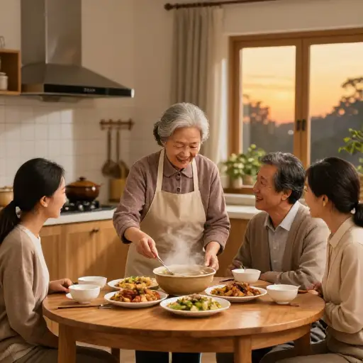奶奶为全家人做了晚饭。