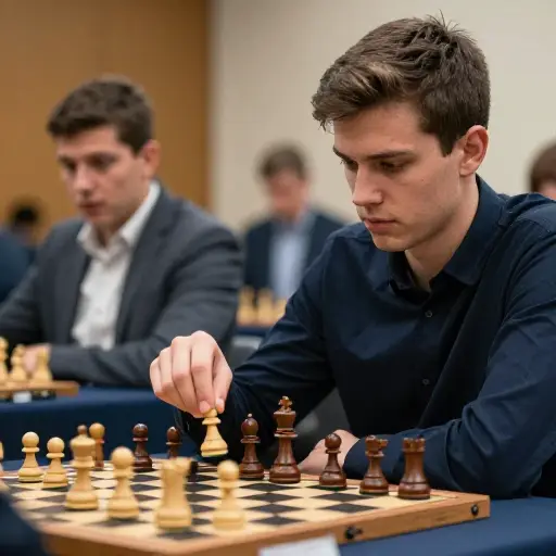 国际象棋选手决定性的移动为他赢得了比赛。