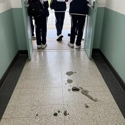 这可能听起来好笑，但泥土、砾石和雪堆在学校的地板上并不好看，所以我们换鞋时不会质疑那条规则。