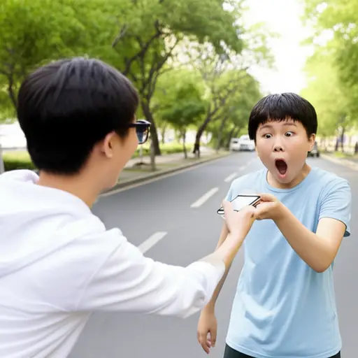 那个男孩趁我不注意，一把抢走了我的手机。