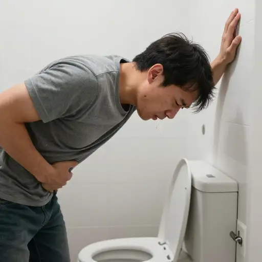 派对上的食物太油腻，导致她忍不住吐了。