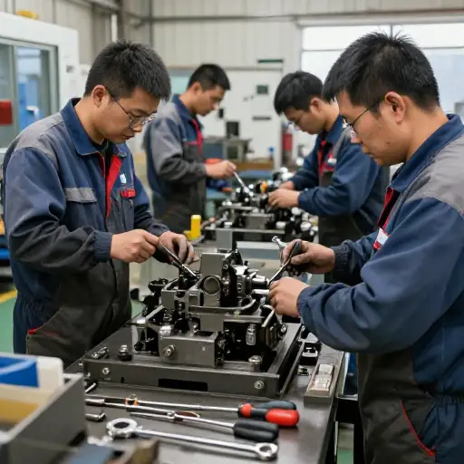 复杂机械的组装需要精密工具和熟练工人。