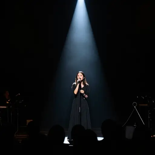 音乐会期间，聚光灯聚焦在歌手身上，她正在演唱她的热门歌曲。