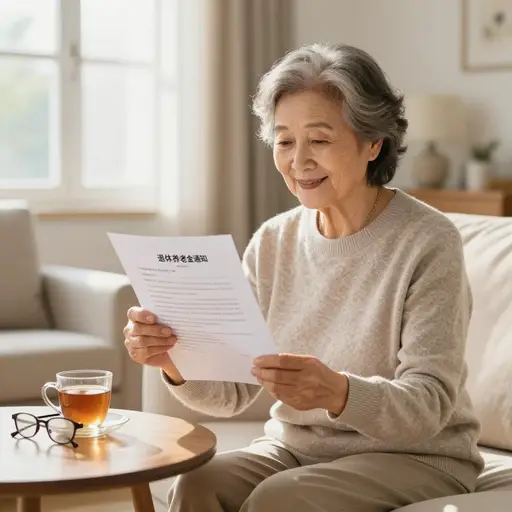退休时，她获得了一份反映她四十年总服务年限的养老金。