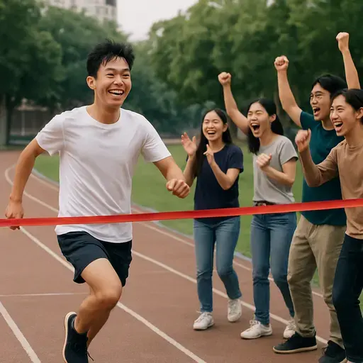 同学们完成艰难比赛时，我们都为他们欢呼。