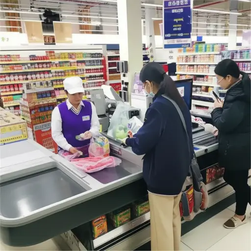 超市收银员帮我装好了所有商品。