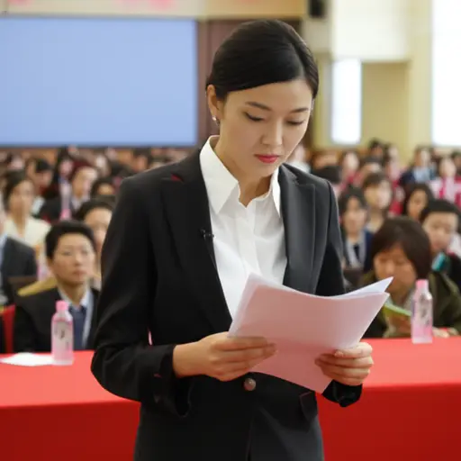她感到紧张，因为这是她第一次在众人面前演讲。