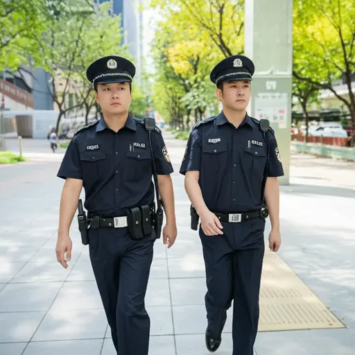两名警察在街上巡逻。