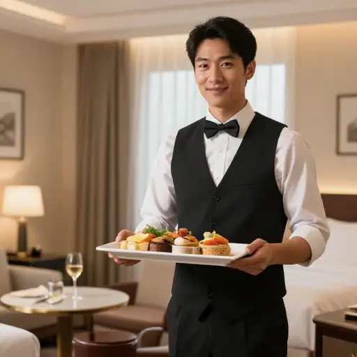 我们叫客房送餐服务送晚饭吧。