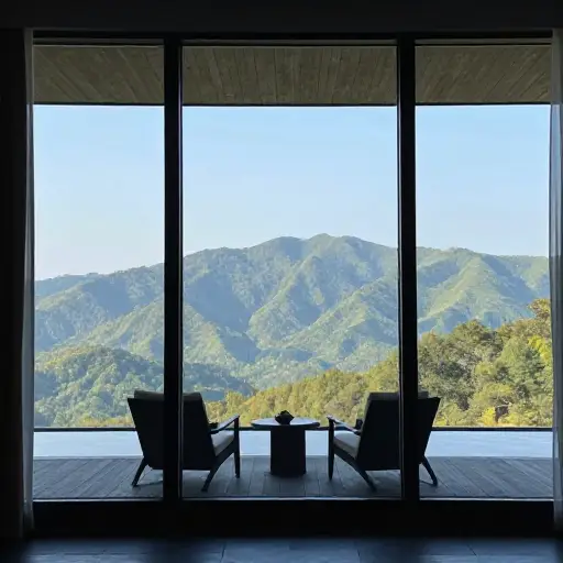 这家酒店提供美丽的山景。