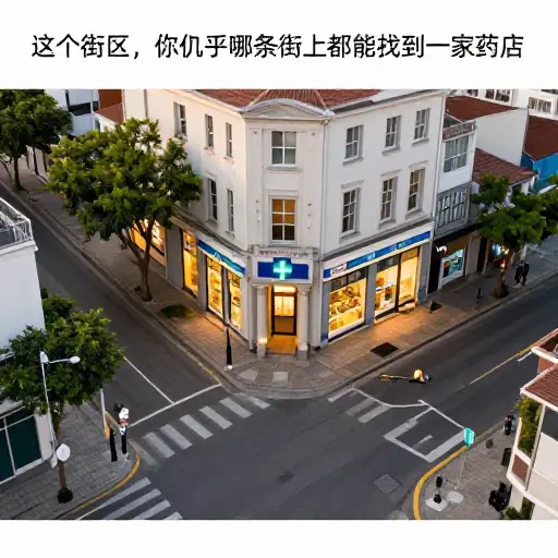 在这个街区，你几乎哪条街上都能找到一家药店。