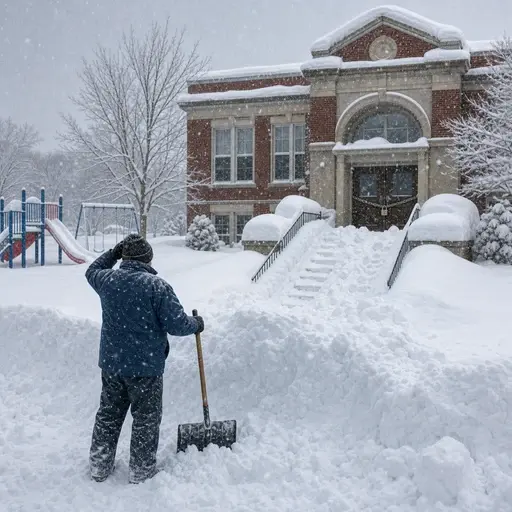 由于大雪，学校今天停课了。
