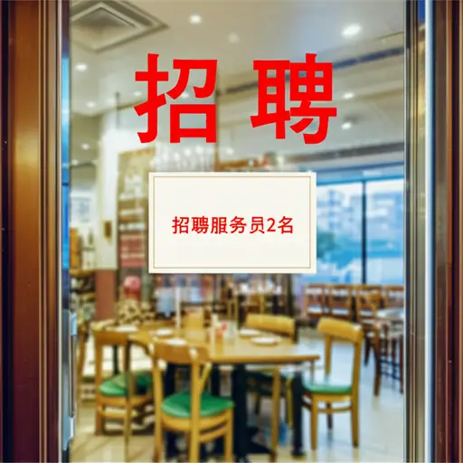 这家餐厅正在招聘两名服务员。