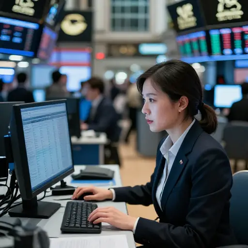 她在华尔街做交易员，为一家大金融公司工作。