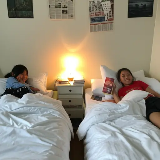 我和妹妹共用一个卧室。