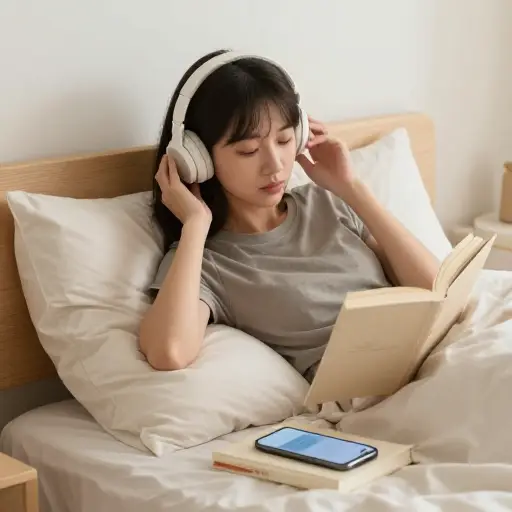 她喜欢在睡前听有声书放松。