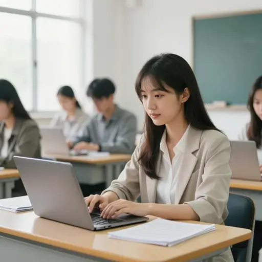 她正在参加一个秘书培训课程，学习基本的办公室技能。