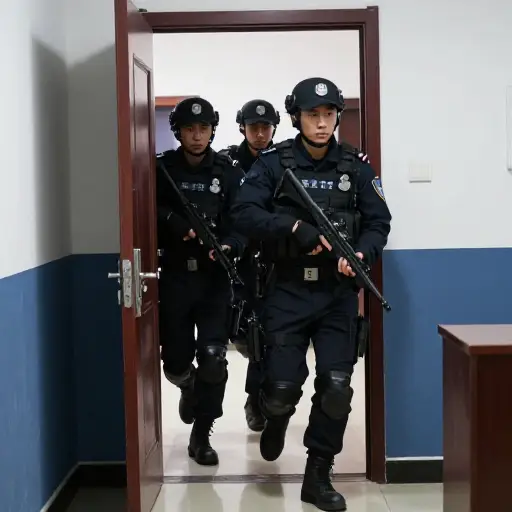 突然门猛地打开，持枪警察冲了进来。