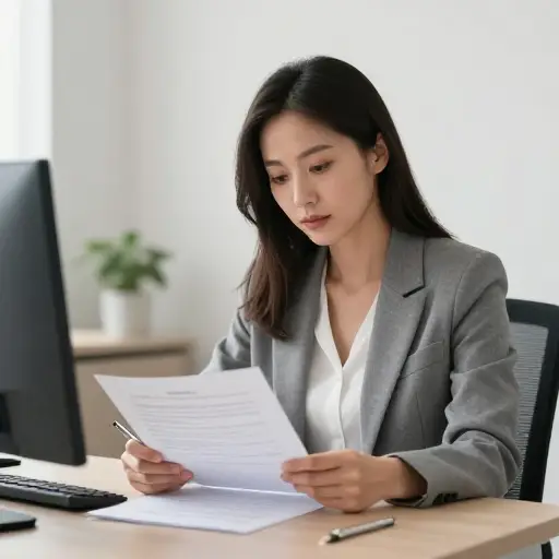 在签署文件之前，她仔细地检查了它。