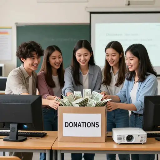 我们筹集了足够的资金为学校购买新设备。