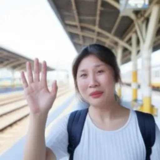 她含着泪向我们挥手道别。