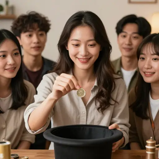 她学了一个简单的硬币戏法来让朋友们惊讶。